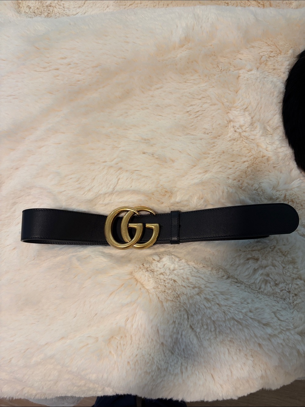 Gucci Black Leather Belt with Gold Double G Buckle